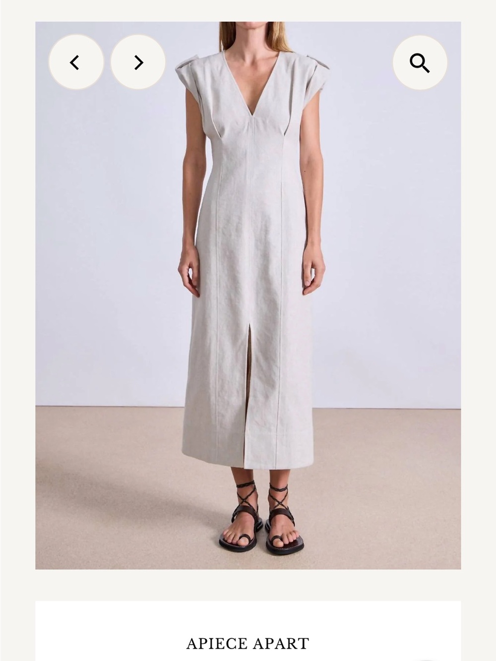 APIECE APART Linen V-Neck Midi Dress with Front Slit